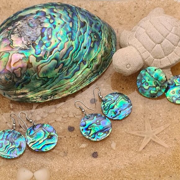 Unique Iridescent Dangle Earrings - Paua Abalone Shell Jewelry for Stylish Women - Picture 6 of 7